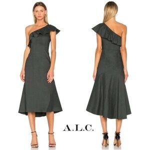 A.L.C. Evangeline Midi One Shoulder Dress Black . Size: 8